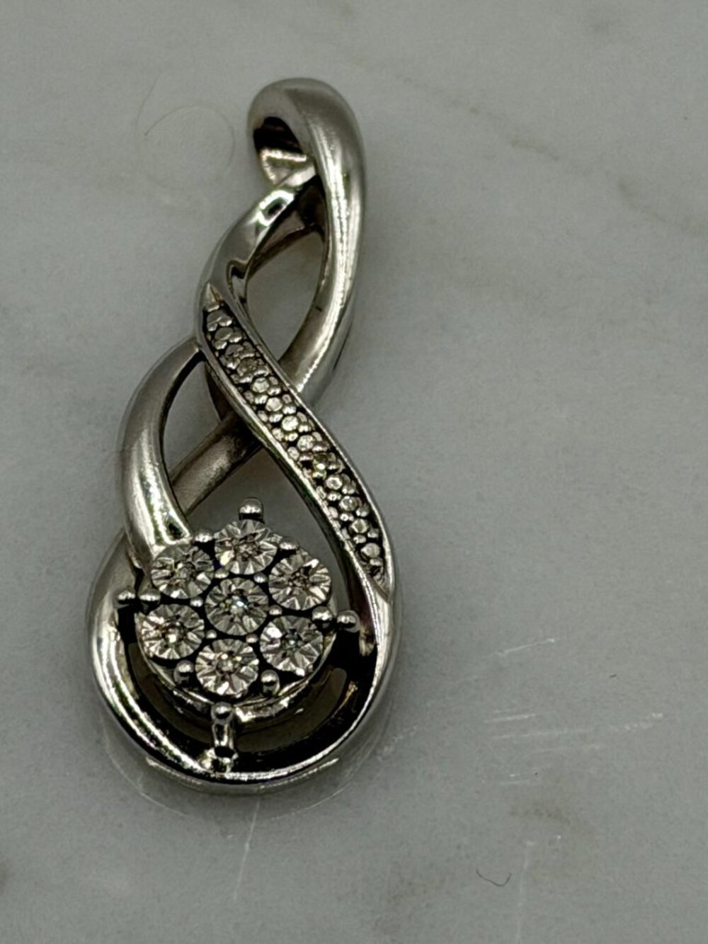Sterling Silver Infinity Pendant with Melee Diamonds 925 Vintage 2.19g